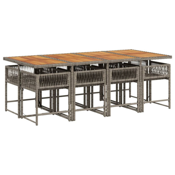Set comedor jardín 9 pzas y cojines ratán sintético gris M 3