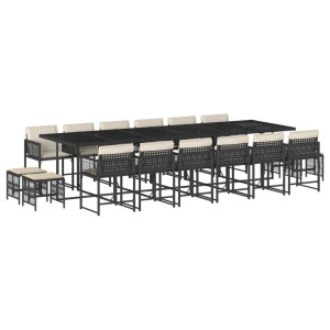 Set de muebles jardín 17 pzas con cojines ratán sintético negro H