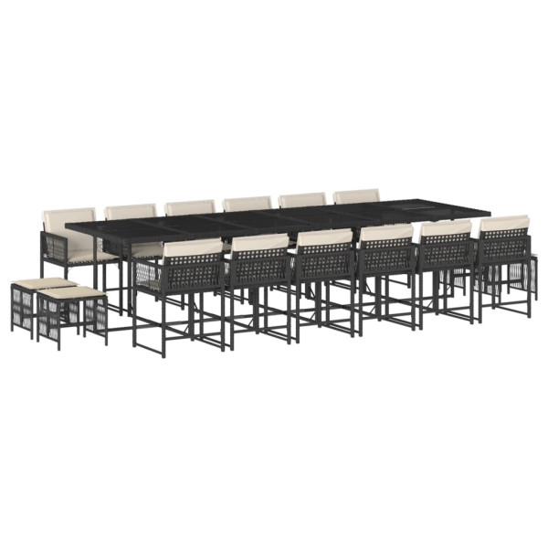 Set de muebles jardín 17 pzas con cojines ratán sintético negro M 2