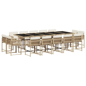 Conjunto de jantar de jardim com almofadas 15 pcs bege sintético rattan H