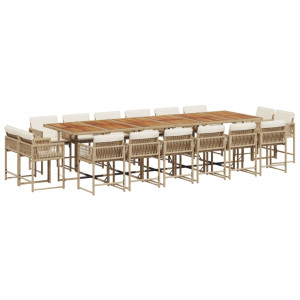 Set comedor de jardín 17 pzas con cojines ratán sintético beige H