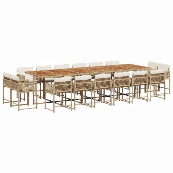 Set comedor de jardín 17 pzas con cojines ratán sintético beige M 2