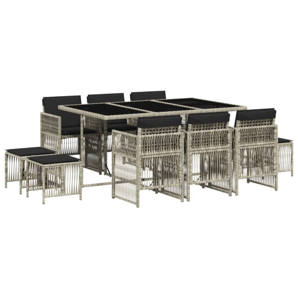 Set de comedor de jardín 11 pzas y cojines ratán sintético gris M 2