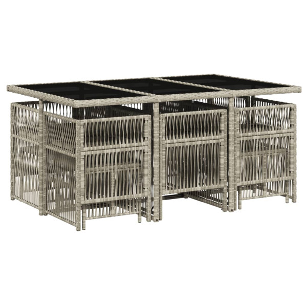 Set de comedor de jardín 11 pzas y cojines ratán sintético gris M 3