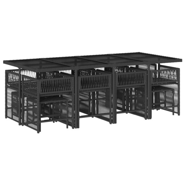 Set comedor de jardín con cojines 13 pzas ratán sintético negro M 3