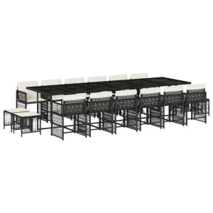 Set de muebles jardín 17 pzas con cojines ratán sintético negro H
