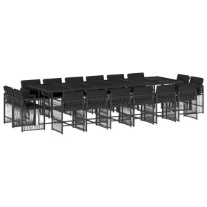 17 pcs conjunto de jantar p/ jardim c/ almofadões vime PE preto H