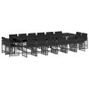 17 pcs conjunto de jantar p/ jardim c/ almofadões vime PE preto 2