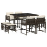 Set comedor para jardín 9 pzas y cojines ratán sintético marrón 2