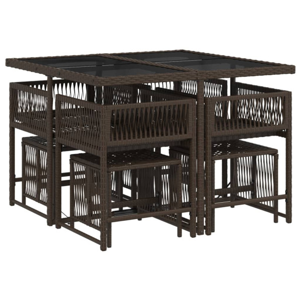 Set comedor para jardín 9 pzas y cojines ratán sintético marrón M 4