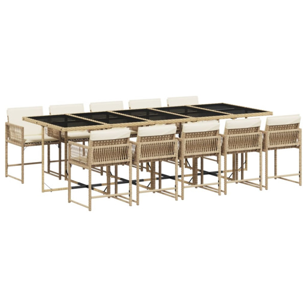 Set comedor de jardín 11 pzas con cojines ratán sintético beige M 2