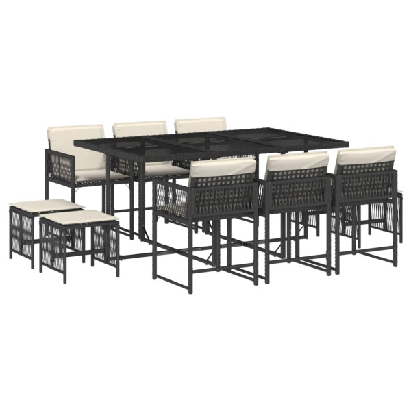 Set de comedor jardín 11 pzas con cojines ratán sintético negro M 2