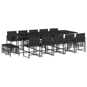 Set comedor de jardín con cojines 15 pzas ratán sintético negro H