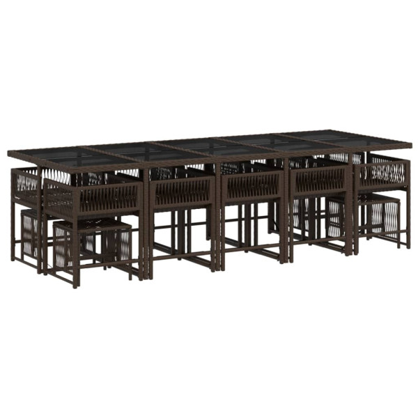 Set comedor de jardín y cojines 15 pzas ratán sintético marrón M 3