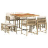 Set comedor de jardín 9 pzas con cojines ratán sintético beige 2