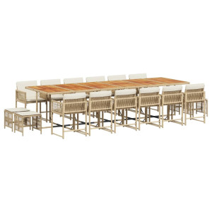 Set Jardim de jantar 17 pcs com almofadas ratão sintético beige H