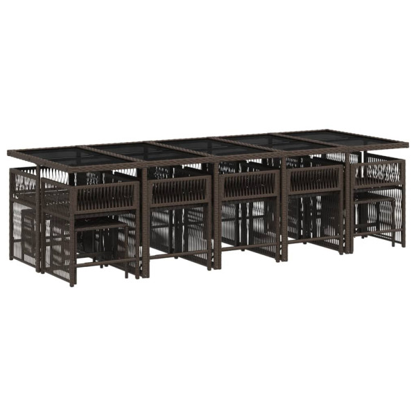 Set comedor de jardín y cojines 15 pzas ratán sintético marrón M 3