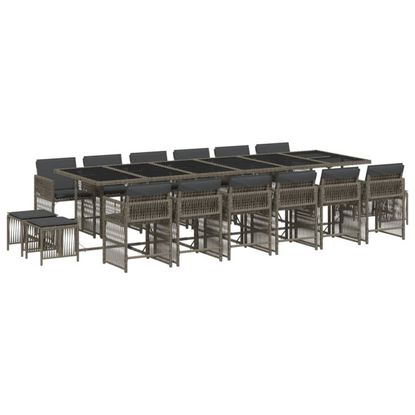Set comedor de jardín 17 pzas y cojines ratán sintético gris M 2