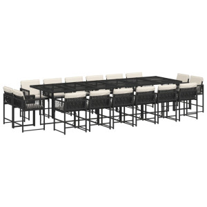 Set de muebles jardín 17 pzas con cojines ratán sintético negro H