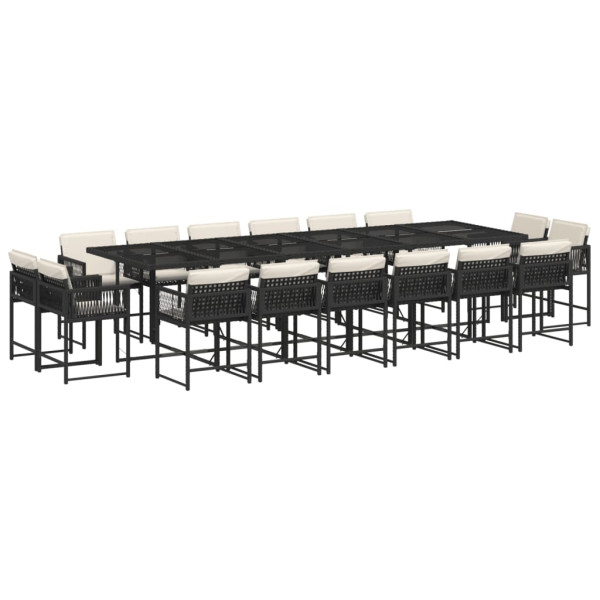Set de muebles jardín 17 pzas con cojines ratán sintético negro M 2