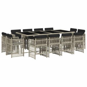 Set comedor jardín y cojines 13 pzas ratán sintético gris claro H