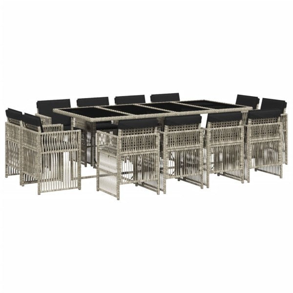 Set comedor jardín y cojines 13 pzas ratán sintético gris claro M 2