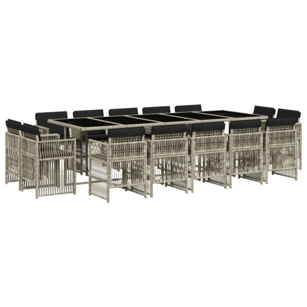 Set comedor jardín y cojines 15 pzas ratán sintético gris claro M 2