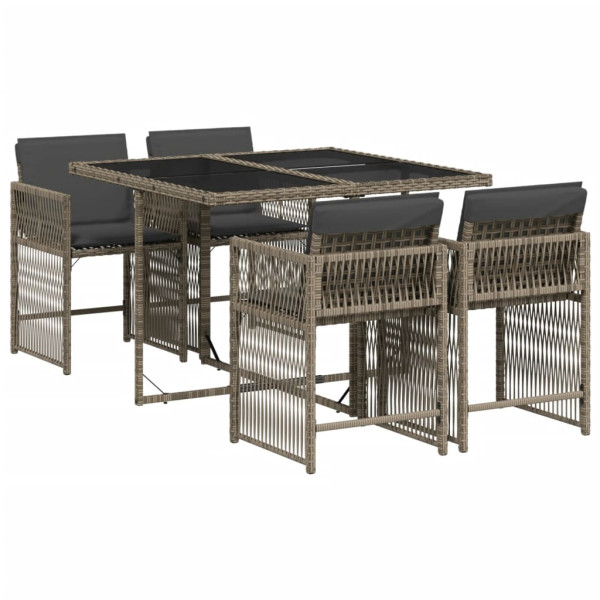 Set comedor de jardín 5 piezas con cojines ratán sintético gris M 2