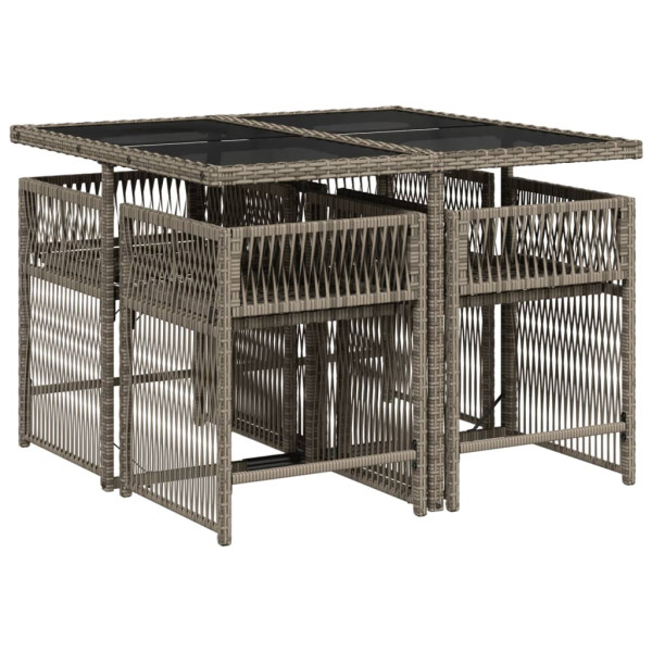 Set comedor de jardín 5 piezas con cojines ratán sintético gris M 3