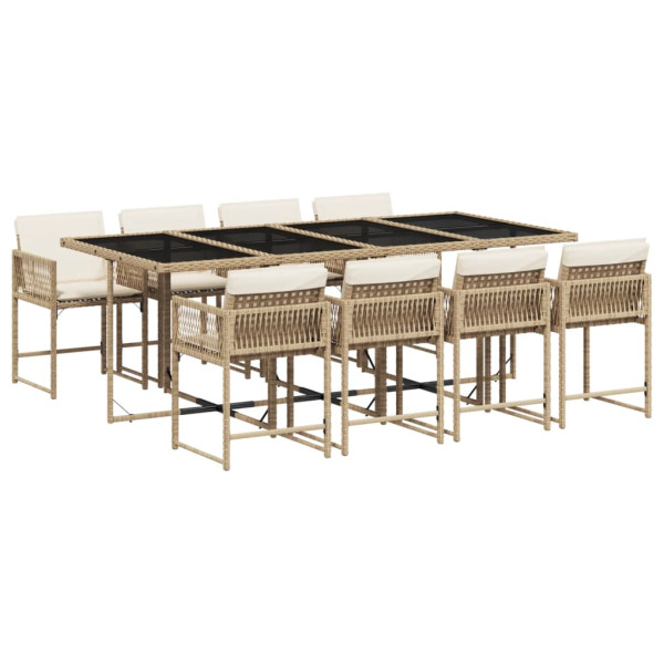 Set comedor de jardín 9 pzas con cojines ratán sintético beige M 2