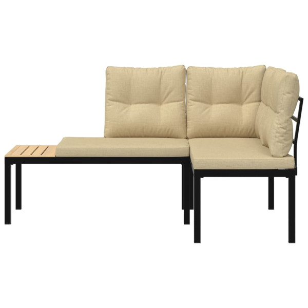 Bancos jardín y cojines 2 pzas acero recubrimiento polvo negro M 3