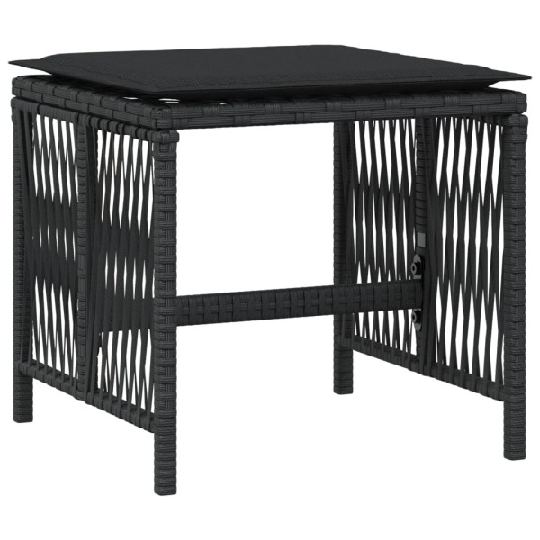 Taburetes de jardín con cojines 4 uds ratán PE negro 41x41x36cm M 4
