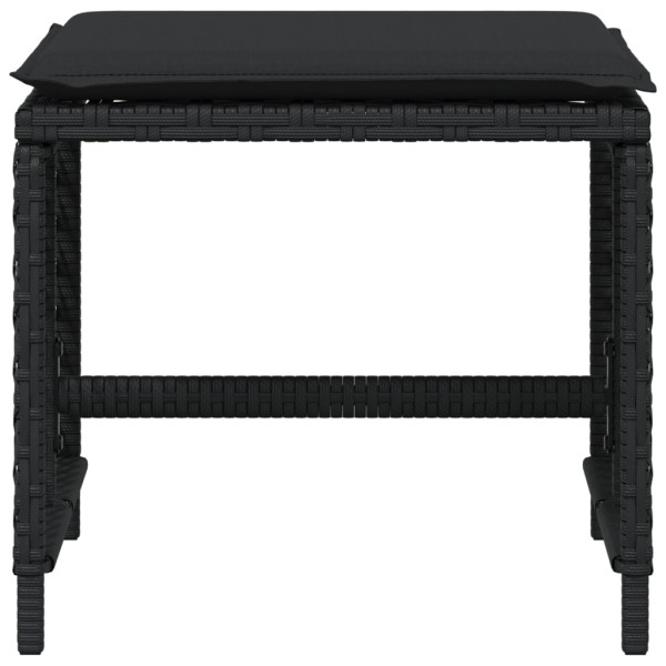 Bancos de jardim com almofadões 4 pcs 41x41x36 cm vime PE preto M 5