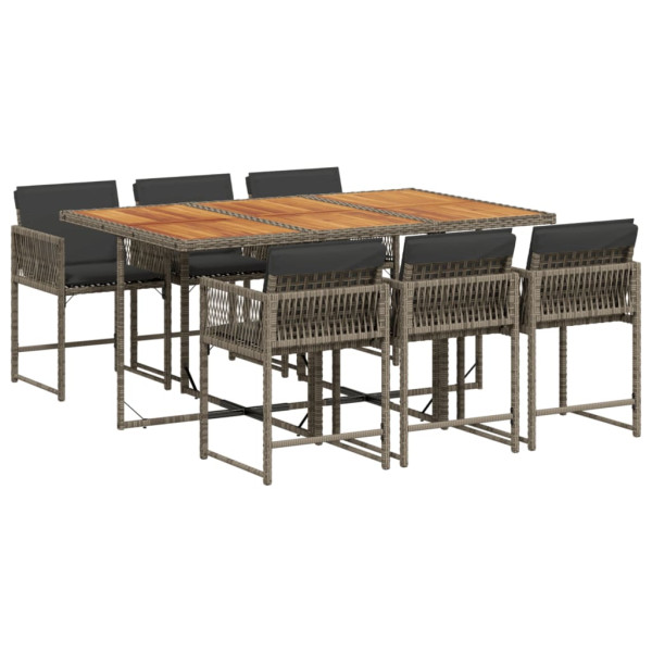 Set comedor jardín 7 pzas y cojines ratán sintético gris M 2