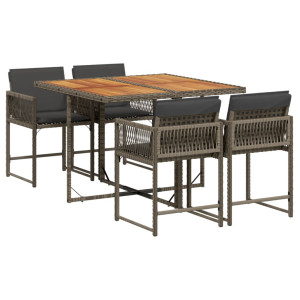 Set comedor de jardín 5 piezas con cojines ratán sintético gris H