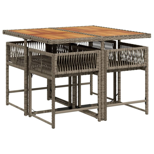 Set comedor de jardín 5 piezas con cojines ratán sintético gris M 3