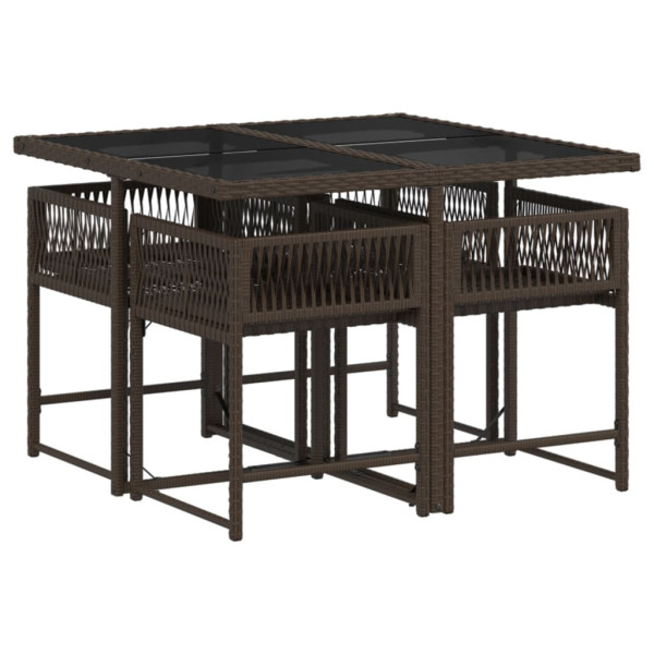 Set comedor de jardín 5 piezas y cojines ratán sintético marrón M 3