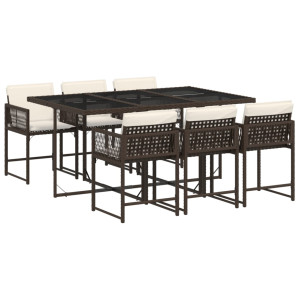 Set comedor de jardín 7 pzas con cojines ratán sintético marrón H