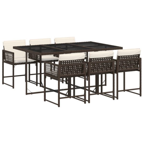 Set comedor de jardín 7 pzas con cojines ratán sintético marrón M 2
