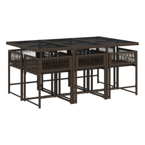Set comedor de jardín 7 pzas con cojines ratán sintético marrón M 3