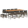Set comedor de jardín con cojines 13 pzas ratán sintético gris 2