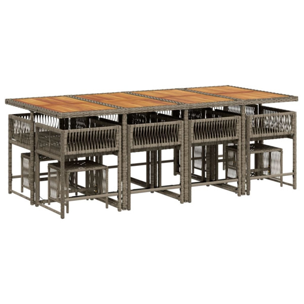 Set comedor de jardín con cojines 13 pzas ratán sintético gris M 3