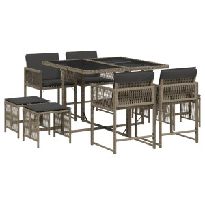 Set comedor jardín 9 pzas y cojines ratán sintético gris H