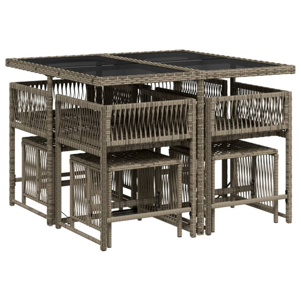 Set comedor jardín 9 pzas y cojines ratán sintético gris M 3