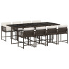Set comedor para jardín 9 pzas y cojines ratán sintético marrón 2