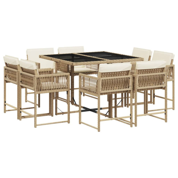 Set comedor de jardín 9 pzas con cojines ratán sintético beige M 2