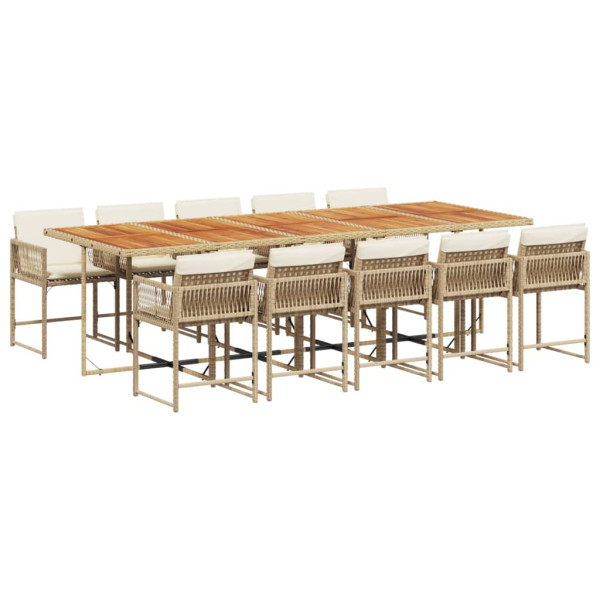 Set comedor de jardín 11 pzas con cojines ratán sintético beige M 2