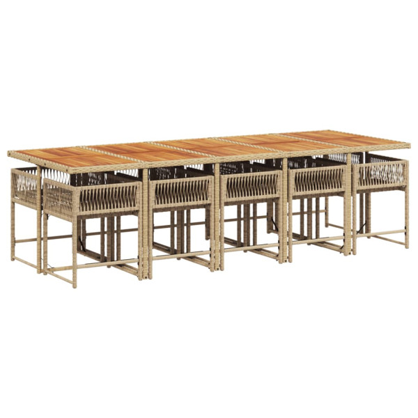 Set comedor de jardín 11 pzas con cojines ratán sintético beige M 3