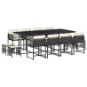 13 pcs conjunto de jantar p/jardim com almofadões vime PE preto 2