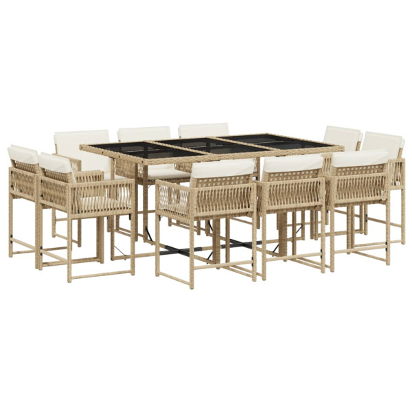 Set de jantar jardim 11 pcs com almofadas ratão sintético beige M 2